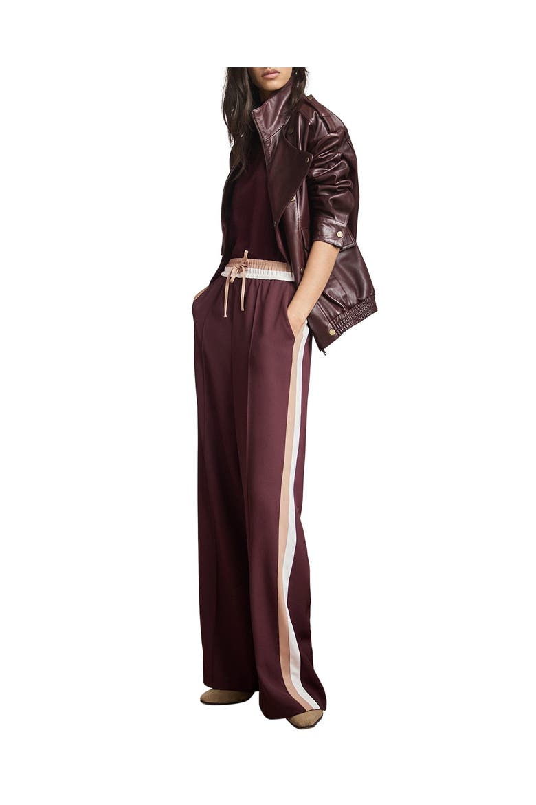 Side Stripe Tie Waist Wide Leg Trousers, Alternate, color, Burgundy