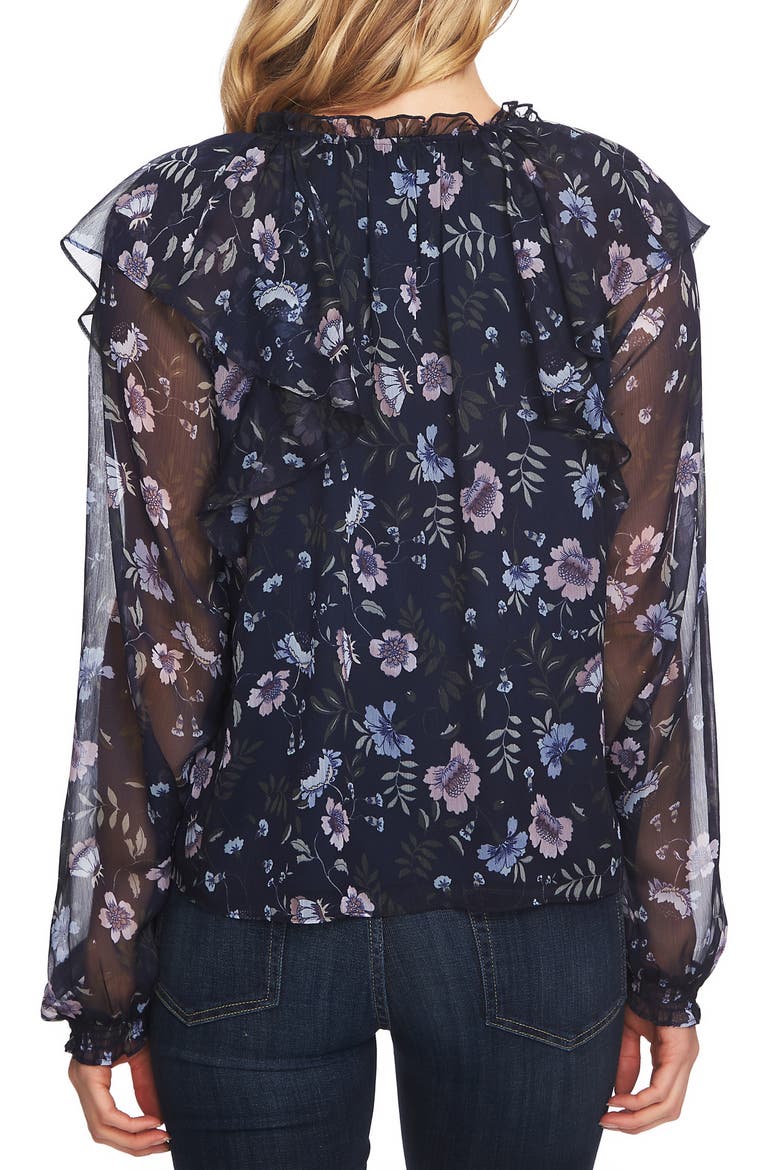Bloomsbury Floral Chiffon Ruffle Blouse, Alternate, color, CAVIAR