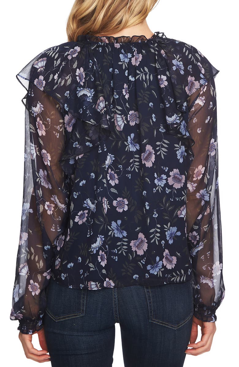 CeCe Bloomsbury Floral Chiffon Ruffle Blouse, Alternate, color, 