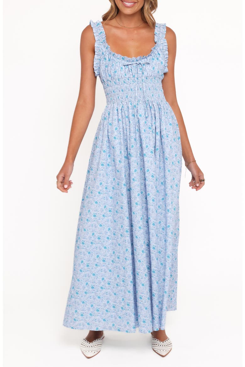 Marlena Ditsy Floral Smocked Midi Dress, Main, color, BLUE FLORAL