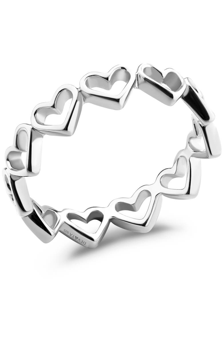 DEVATA Open Heart Eternity Ring in Rhodium Plated Sterling Silver, Alternate, color, Silver