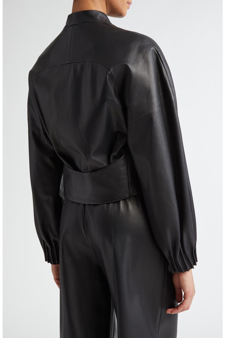 Aram Raglan Sleeve Leather Jacket, Alternate, color, BLACK