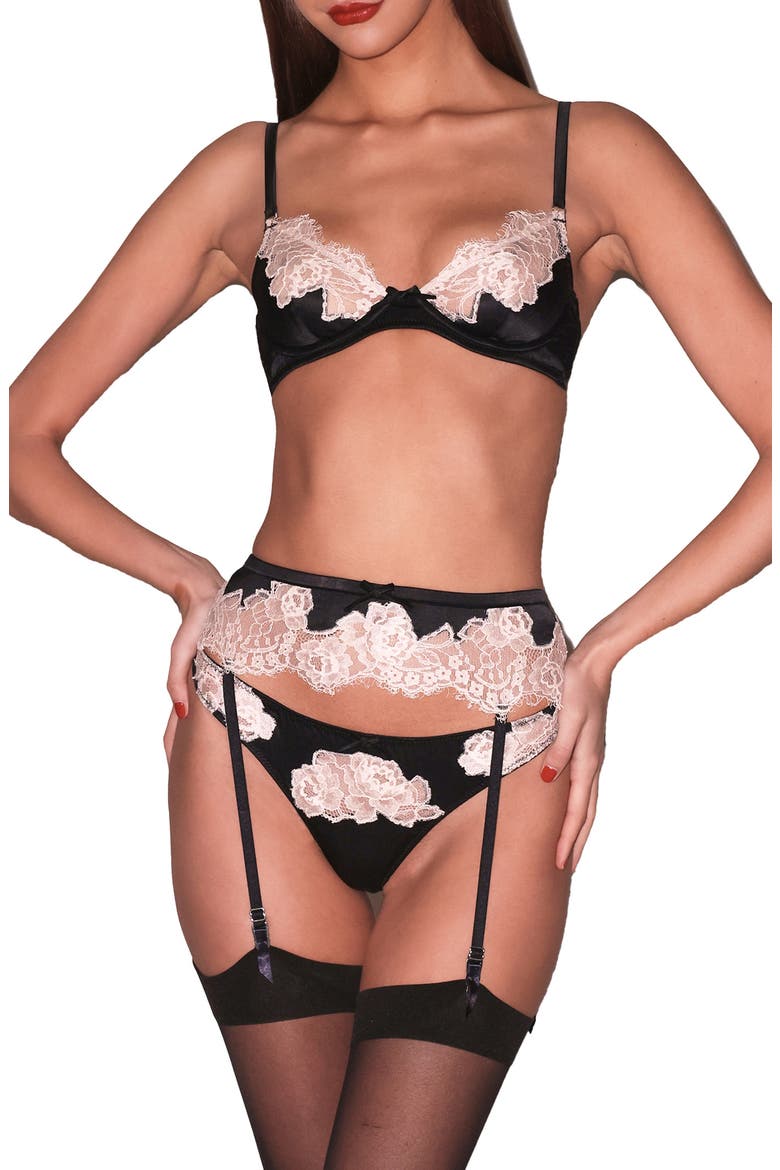 Juliet Lace Trim Underwire Silk Blend Demi Bra, Alternate, color, BLACK