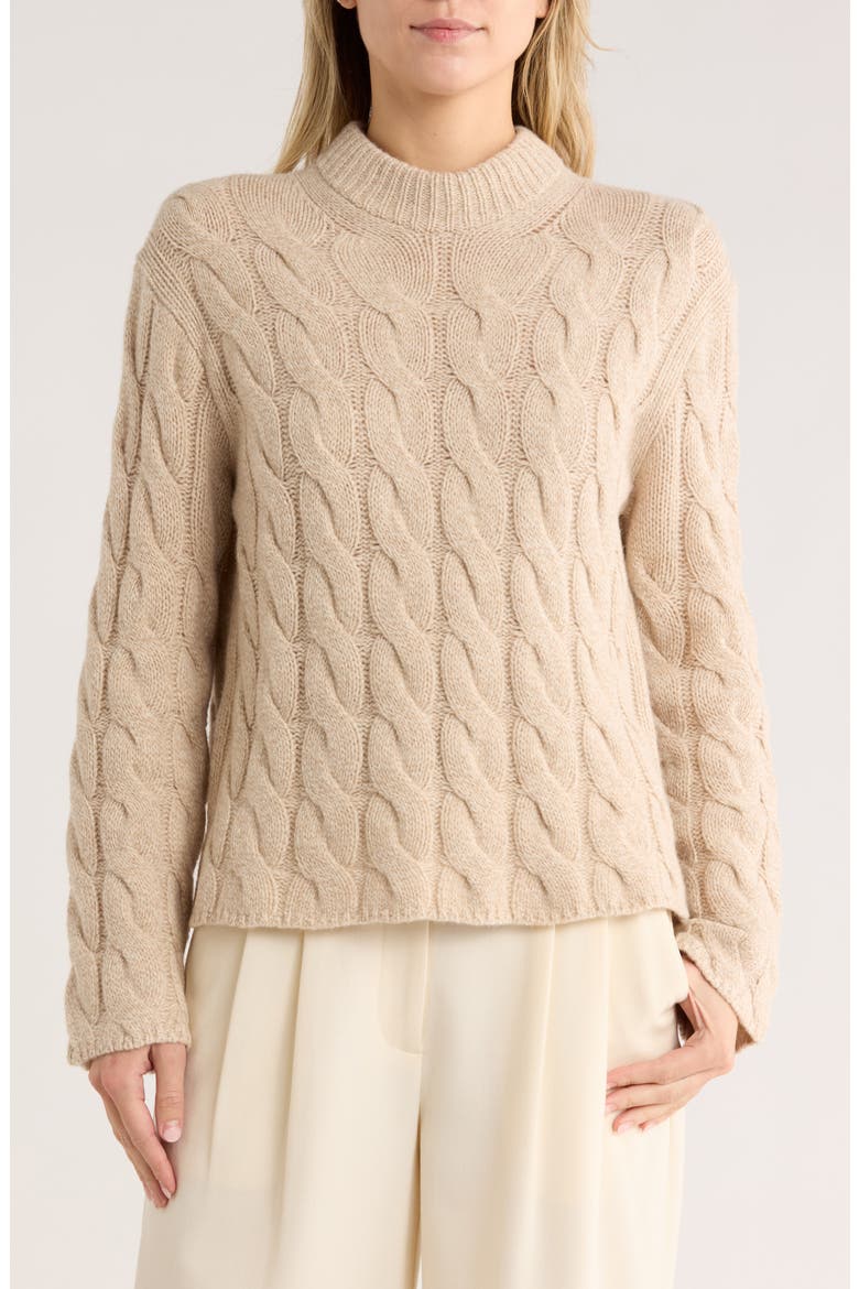 Wool Blend Cable Knit Pullover Sweater, Main, color, BEIGE MOULINE