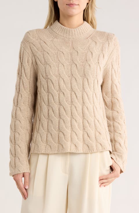 Wool Blend Cable Knit Pullover Sweater