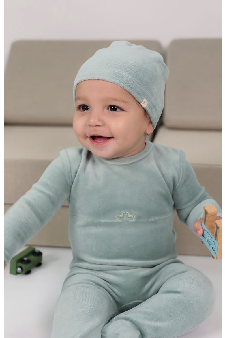 Boy Rocking Horse Stretch Romper with Matching Hat, Alternate, color, Blue