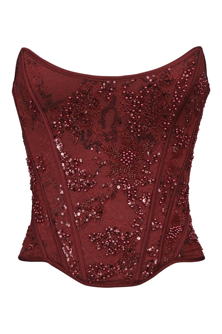 Calliope Embellished Lace Corset Top, Alternate, color, CABERNET