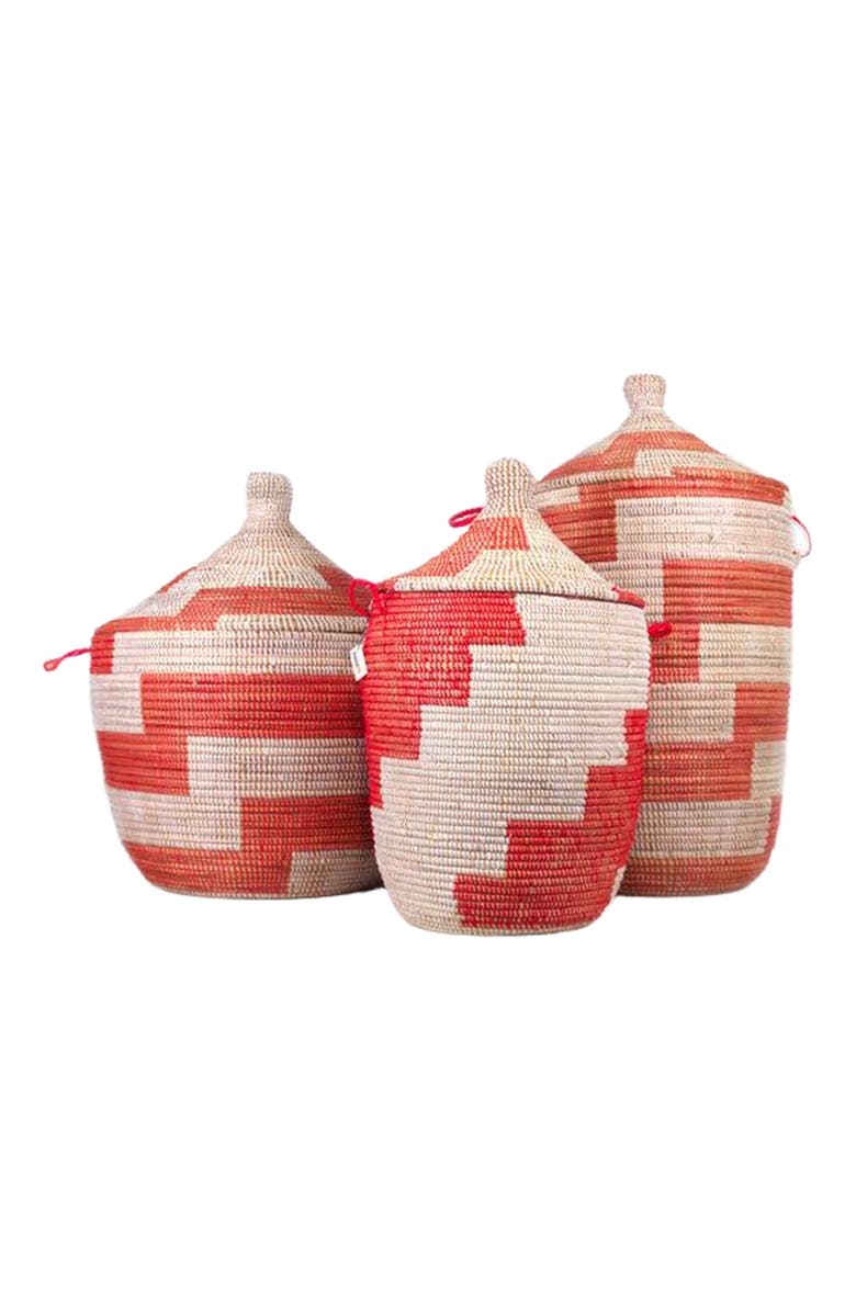 Mbare Dou Lid Storage Basket Stripe Red Medium Storage, Alternate, color, 