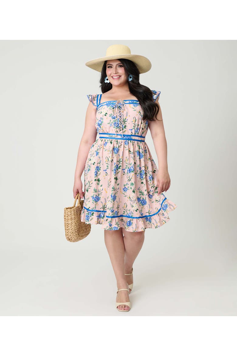 Plus Size Corset Lace Fit & Flare Dress, Main, color, Light Pink Floral