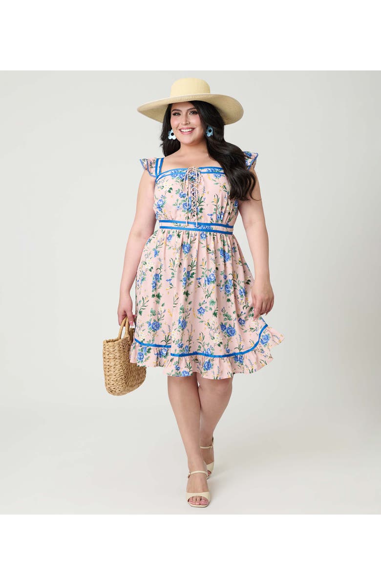 Smak Parlour Plus Size Corset Lace Fit & Flare Dress, Main, color, Light Pink Floral