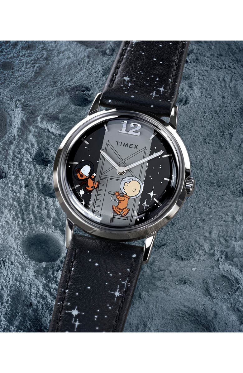 Timex<sup>®</sup> x Peanuts Marlin<sup>®</sup> Space Synthetic Strap Watch, 34mm, Alternate, color, Black
