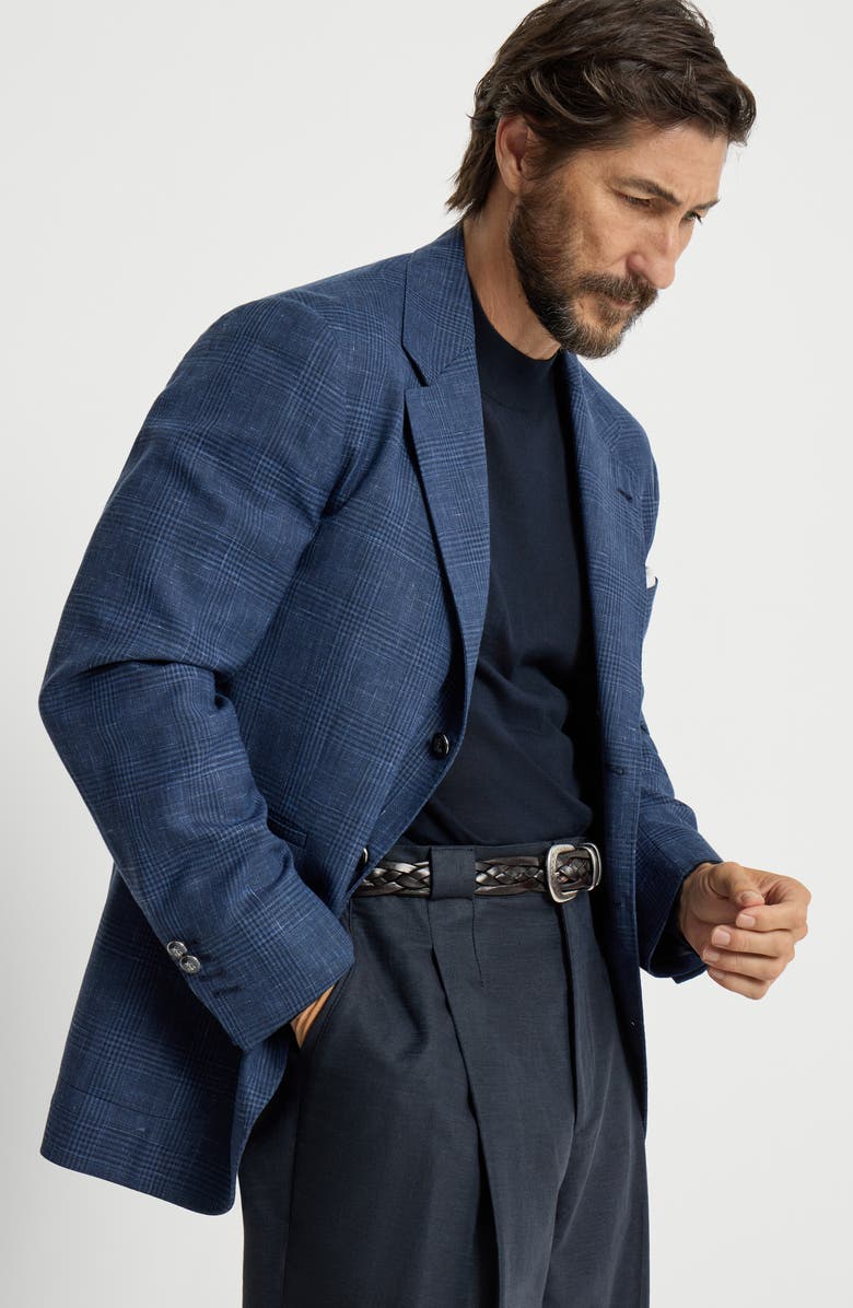 Brunello Cucinelli Prince of Wales deconstructed blazer, Alternate, color, Denim