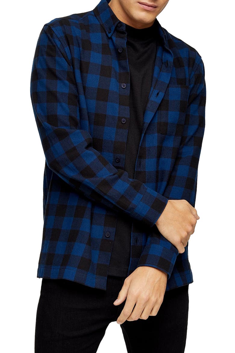 Buffalo Check Button-Down Flannel Shirt, Main, color, BLACK MULTI
