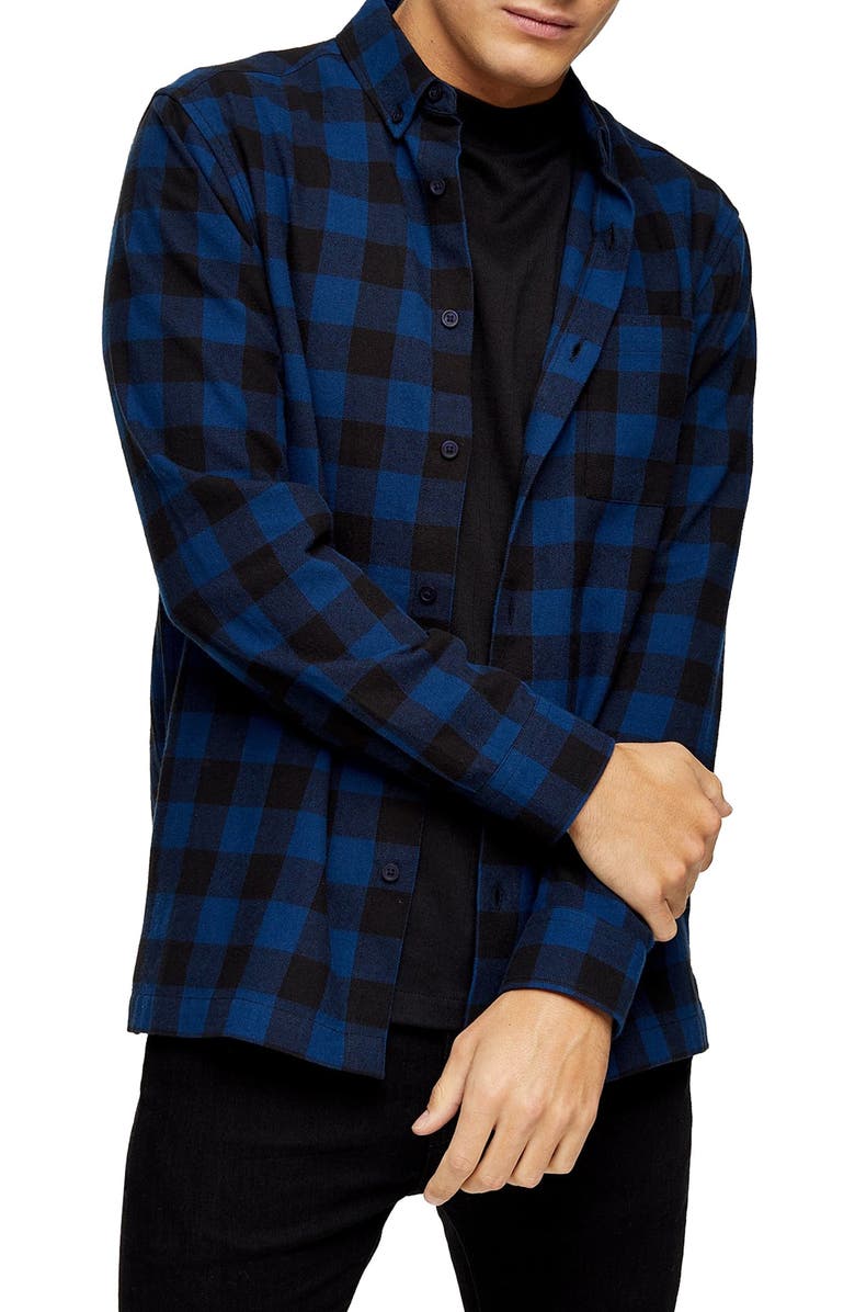 Topman Buffalo Check Button-Down Flannel Shirt, Main, color, 