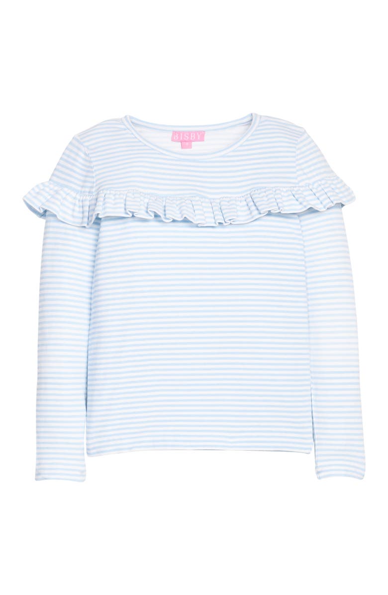 BISBY Kids' Front Ruffle Emily Top, Main, color, Pale Blue Stripe