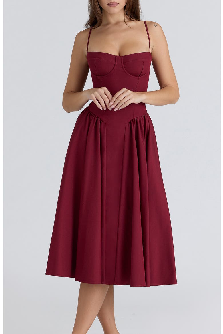 Samaria Corset Cocktail Dress, Alternate, color, WINE