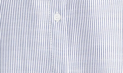 Max Studio Stripe Roll Tab Button-up Utility Shirt In Blue