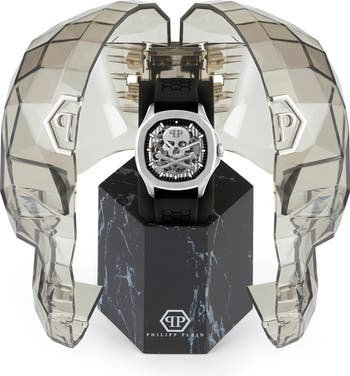 Skeleton Spectre Silicone Strap Watch, 42mm