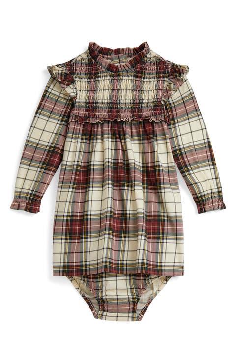 Plaid Long Sleeve Cotton Smocked Bodice Dress & Bloomers (Baby)