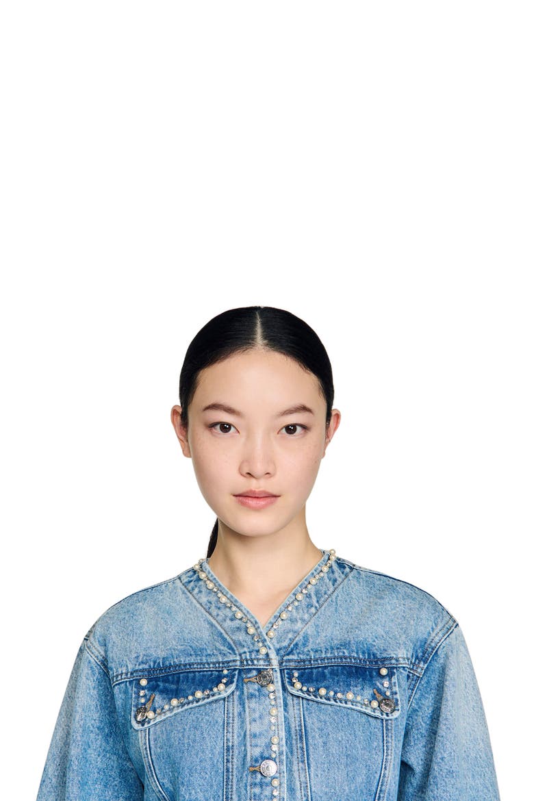 Beaded denim jacket, Alternate, color, Blue jean