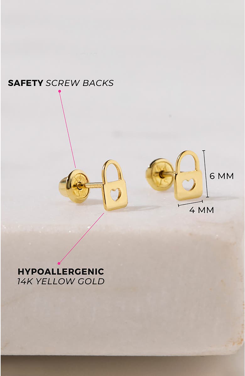 In Season Jewelry 14k Heart Lock Earrings, Alternate, color, 