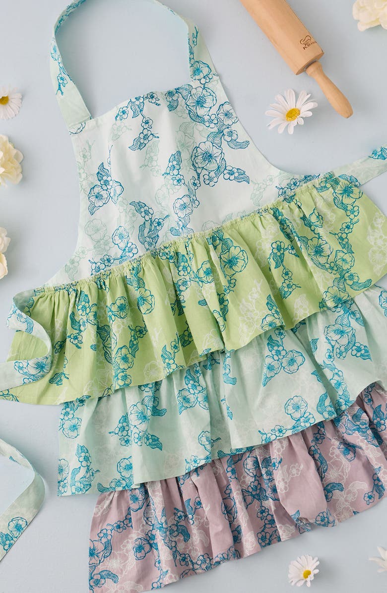 Design Imports Sweet Floral Ruffle Cotton Apron, Alternate, color, Blue
