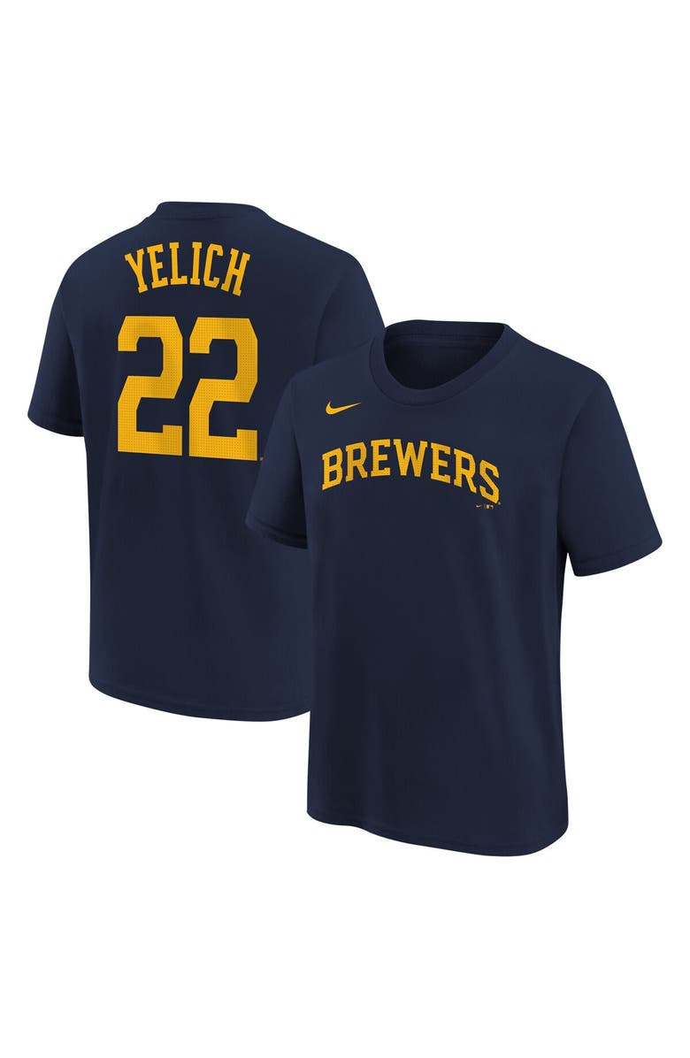 Nike Youth Nike Christian Yelich Navy Milwaukee Brewers Home Player Name & Number T-Shirt, Main, color, Navy