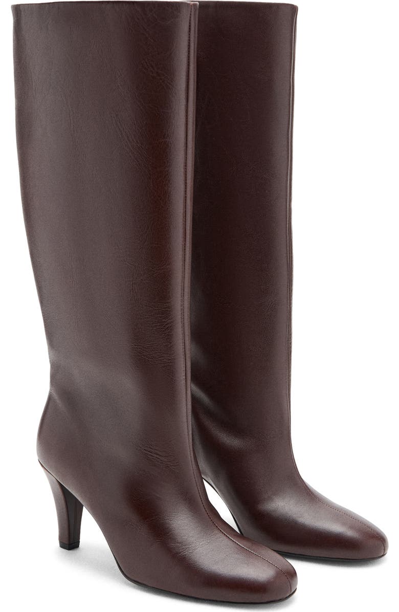 MANGO Leather Knee High Boot, Main, color, Burgundy