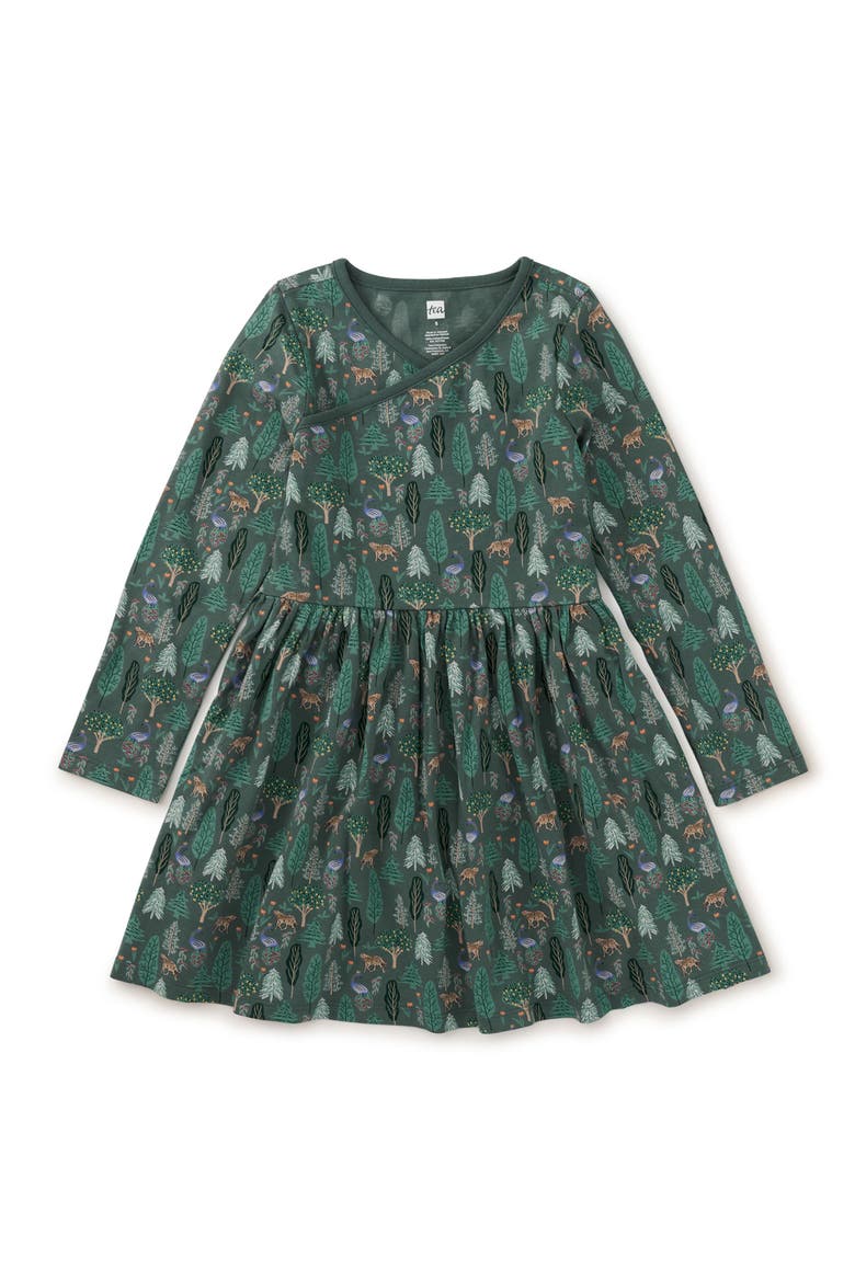 Long Sleeve Wrap Neck Dress, Main, color, Turkish Forest Scene