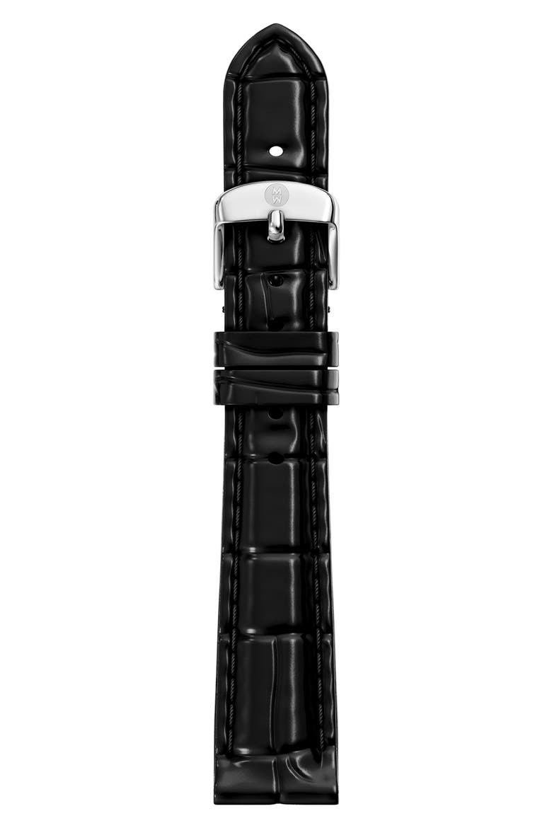 Croc Embossed Leather Watchband, 18mm, Main, color, BLACK