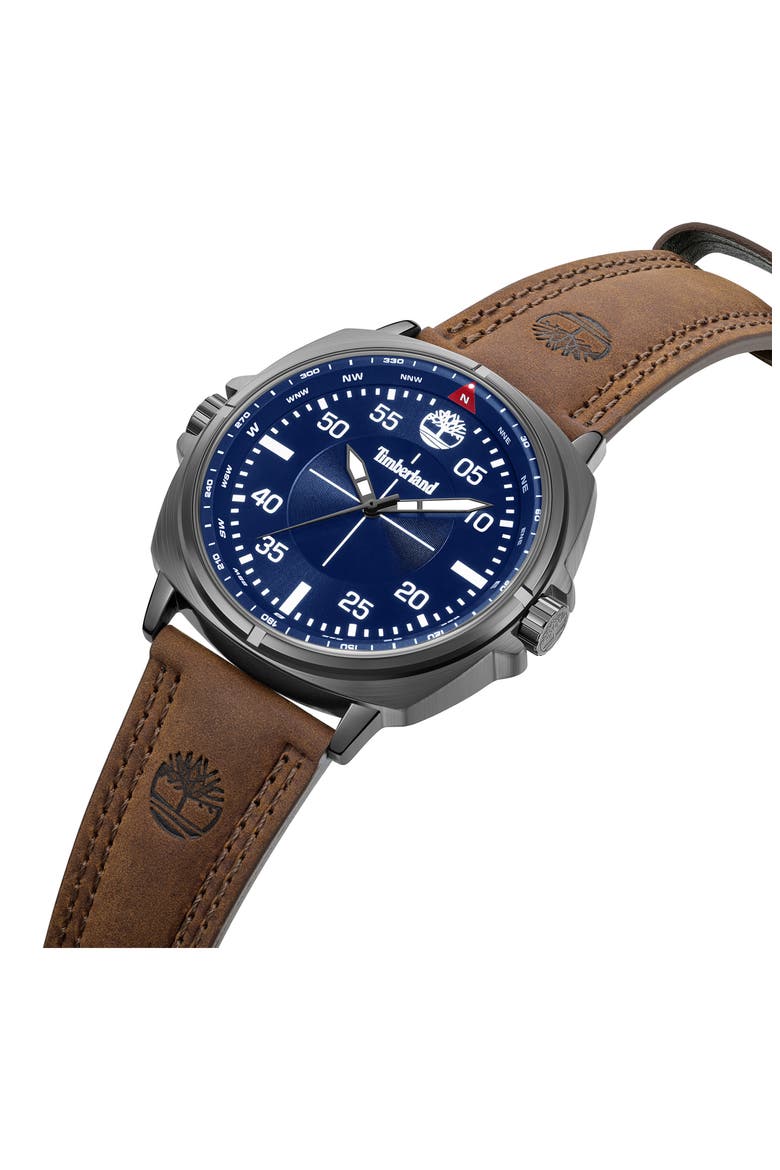Williston Leather Strap Watch, 48mm, Alternate, color, DARK BROWN/ BLUE