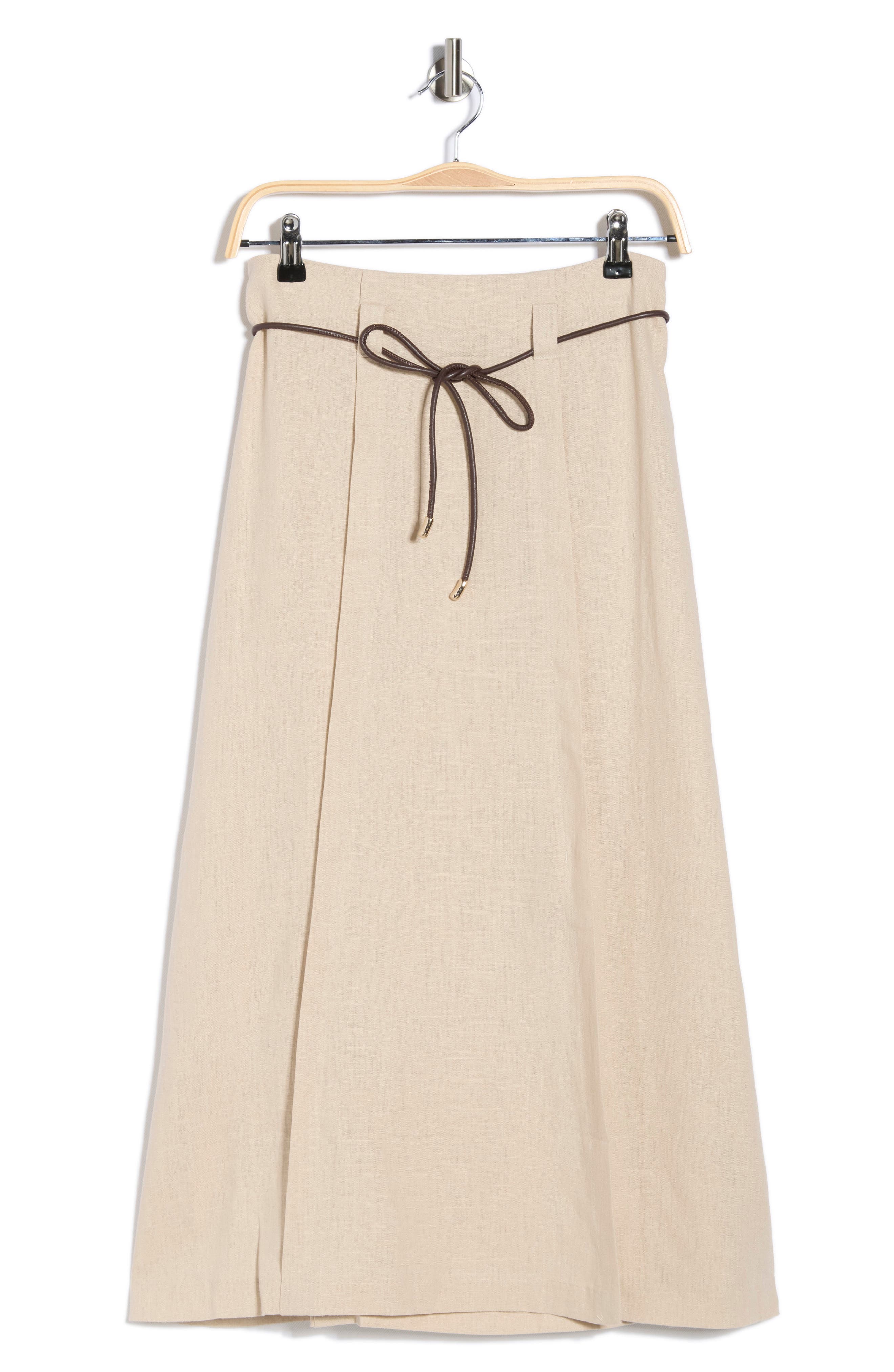 ELIE ELIE TAHARI Linen Blend Belted Midi Skirt