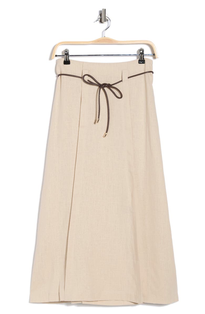 ELIE ELIE TAHARI Linen Blend Belted Midi Skirt, Main, color, Flax