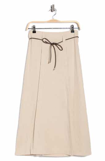 ELIE ELIE TAHARI Linen Blend Belted Midi Skirt