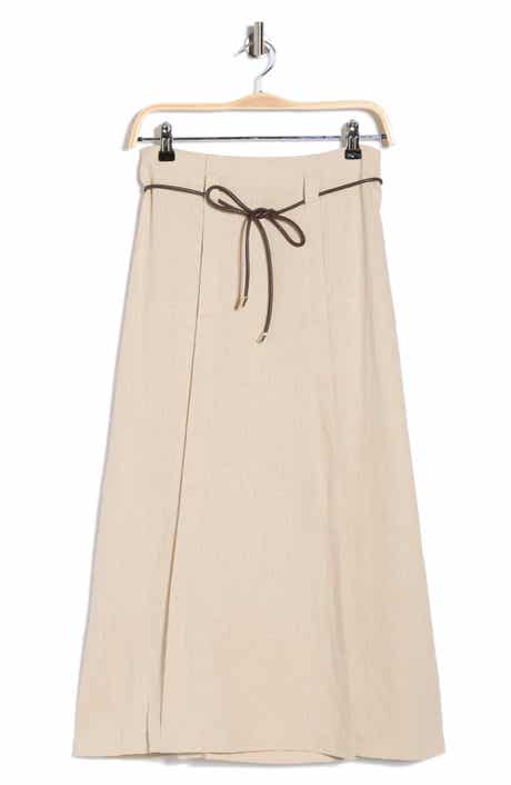 ELIE ELIE TAHARI Linen Blend Belted Midi Skirt