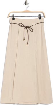 ELIE ELIE TAHARI Linen Blend Belted Midi Skirt