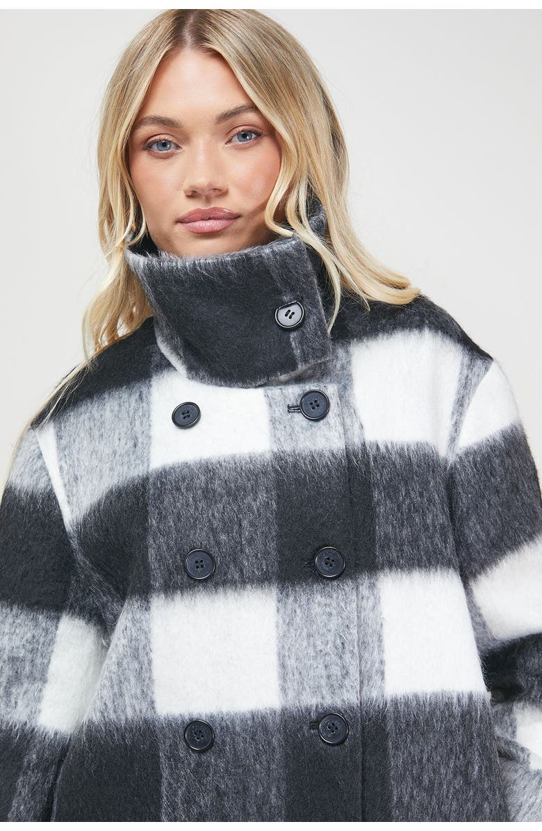 Oasis Brushed Check Funnel Neck Coat, Alternate, color, Black