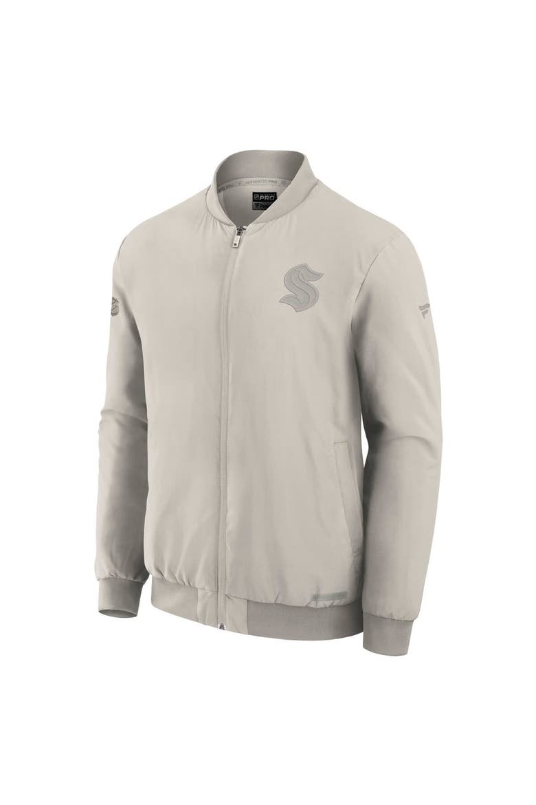Men's Fanatics Cream Seattle Kraken Authentic Pro Road Full-Zip Bomber Jacket, Alternate, color, Cream