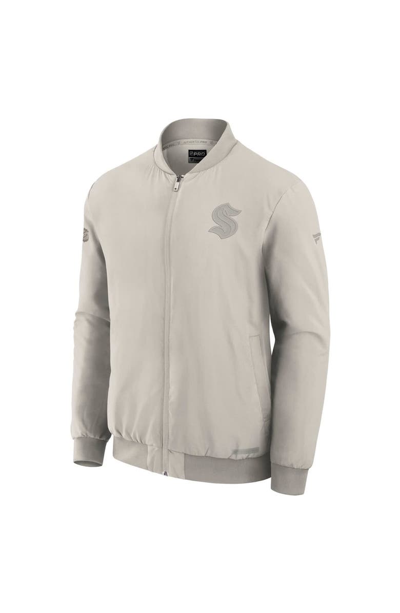 FANATICS Men
s Fanatics Cream Seattle Kraken Authentic Pro Road Full-Zip Bomber Jacket, Alternate, color, Cream