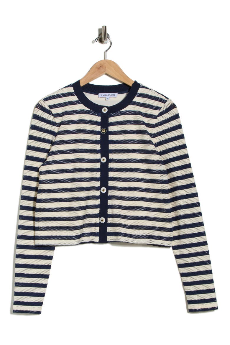 Cambria Stripe Crop Cardigan, Main, color, SPORTY STRIPE KNIT NAVY