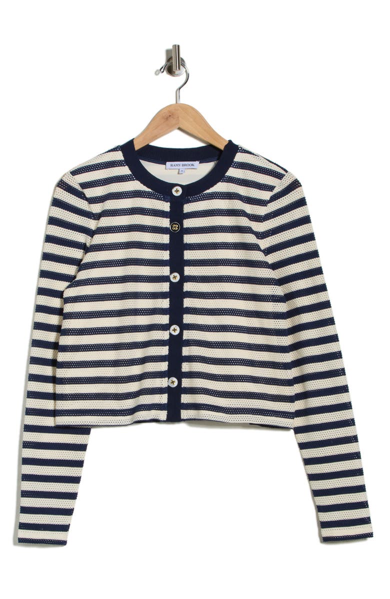Ramy Brook Cambria Stripe Crop Cardigan, Main, color, Sporty Stripe Knit Navy
