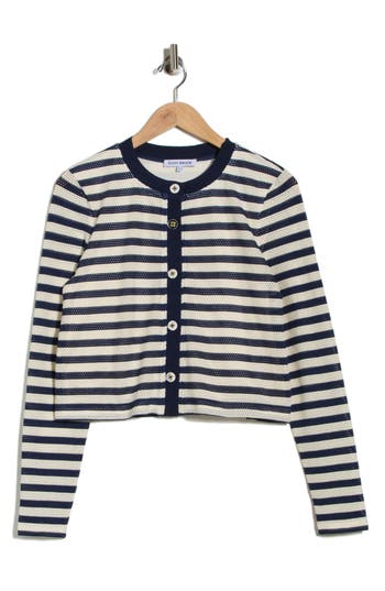 Ramy Brook Cambria Stripe Crop Cardigan In Black