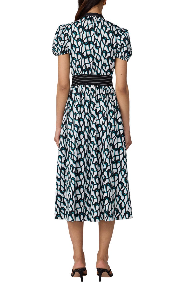 Diane von Furstenberg Erica Puff Sleeve Stretch Cotton Midi Dress, Alternate, color, Loops Mid White
