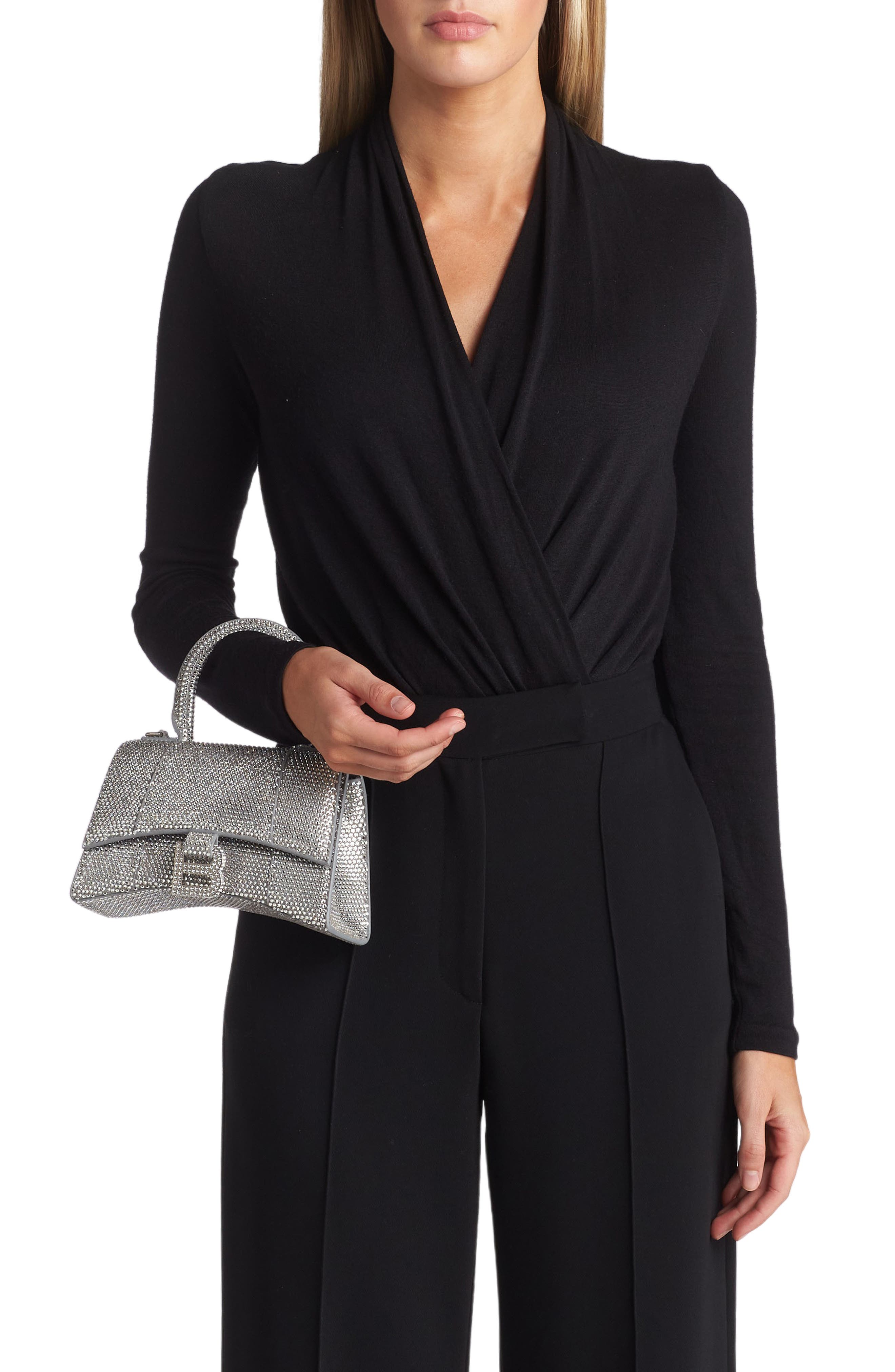 Balenciaga Extra Small Hourglass Crystal & Suede Top Handle Bag, Alternate, color, 