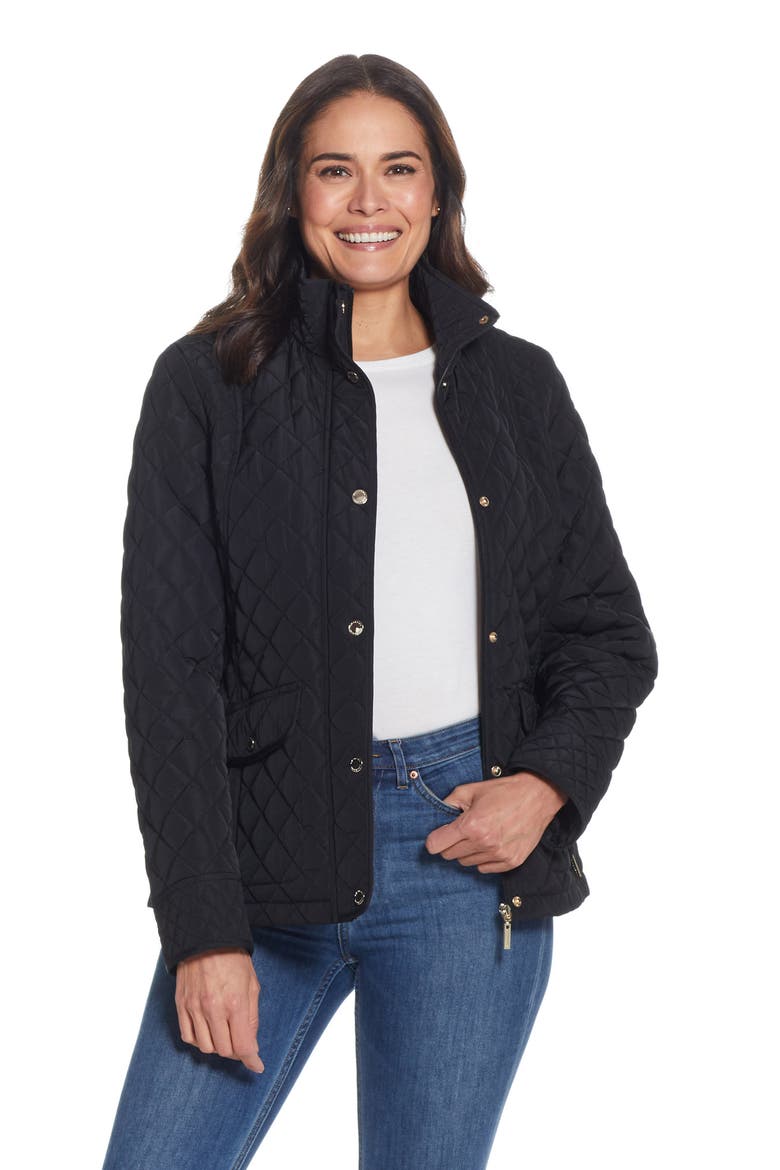 Quilted Stand Collar Jacket, Alternate, color, BLACK