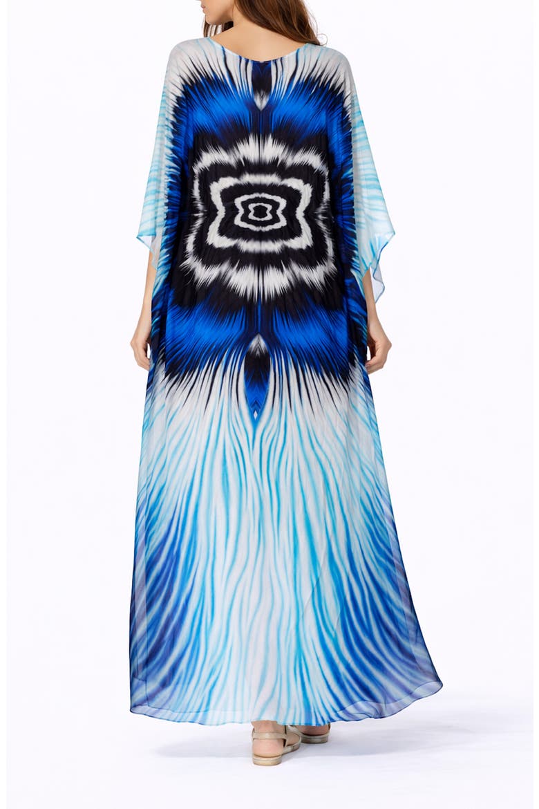 Abstract Print V-Neck Maxi Caftan, Alternate, color, BLUE