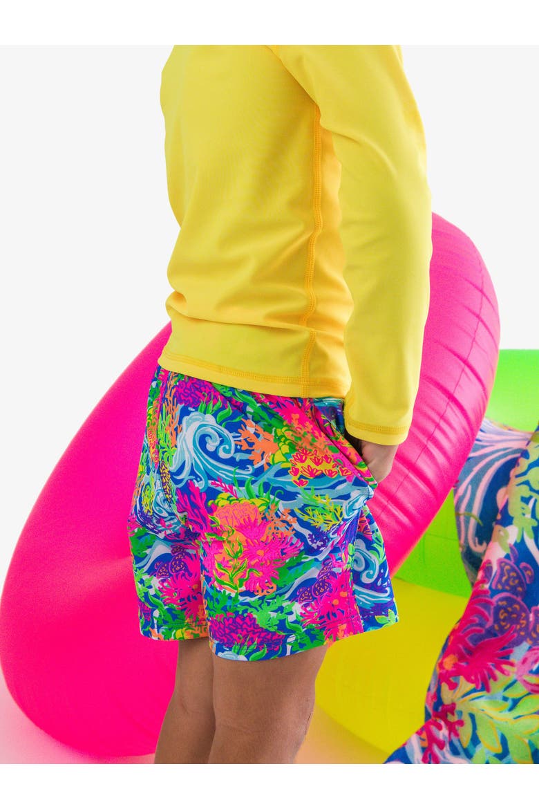 UPF50+ Sun Protected Stretch Swim Trunks, Alternate, color, Neon Ocean Coral