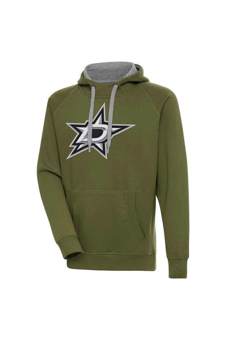 Men's Antigua Olive Dallas Stars Victory Pullover Hoodie, Main, color, Olive