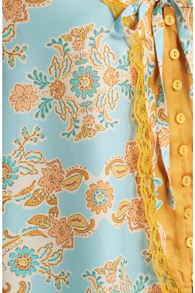Lace Trim Print Dolman Sleeve Top, Alternate, color, PALE TEAL/ ORANGE MULTI