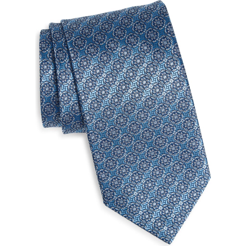David Donahue Geometric Silk Tie In Blue